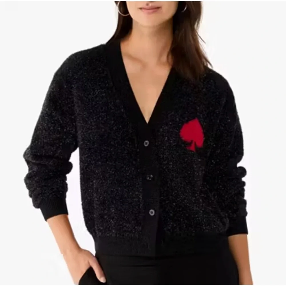 Kate Spade Spade Logo Sparkle Cardigan Black Multi Metallic KJ213 Womens‎ Medium